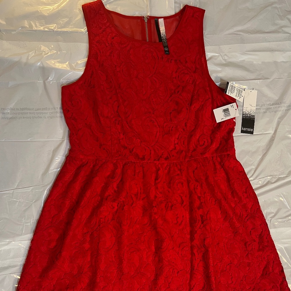 NWT Kensie Paisley Lace Sleeveless Backed Zipper Dress in Rouge Red Size XL - Picture 8 of 16
